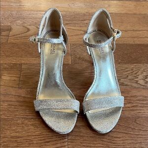 Michael Kors gold sparkly 7.5 heeled sandals with ankle strap
